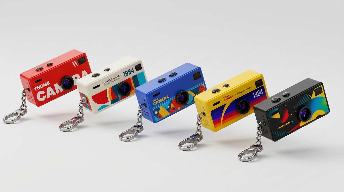 Retro Mini Camera i rött, kräm, koboltblått, gult och svart